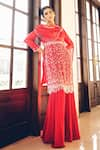 Shop_Nayna Kapoor_Red Chiffon And Georgette Hand Embroidered Bead & Thread Sharara Set  _Online_at_Aza_Fashions