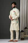 Shop_Minaki_Beige Stretch Poly Silk Floral Embroidered Bundi And Kurta Set _at_Aza_Fashions