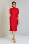 Buy_Scarlet Sage_Red Polyester Svetlana Quilted Dress_at_Aza_Fashions