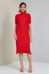 Buy_Scarlet Sage_Red Polyester Svetlana Quilted Dress_Online_at_Aza_Fashions