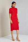 Shop_Scarlet Sage_Red Polyester Svetlana Quilted Dress_Online_at_Aza_Fashions