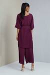 Shop_Scarlet Sage_Purple Polyester Plain Chevron Round Laura Pleated Tunic And Pant Set  _at_Aza_Fashions