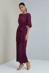Shop_Scarlet Sage_Purple Polyester Plain Chevron Round Laura Pleated Tunic And Pant Set  _Online_at_Aza_Fashions