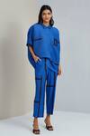 Scarlet Sage_Blue Polyester Shannon Pleated Shirt And Pant Set_Online_at_Aza_Fashions