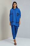 Buy_Scarlet Sage_Blue Polyester Shannon Pleated Shirt And Pant Set_Online_at_Aza_Fashions