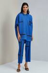 Shop_Scarlet Sage_Blue Polyester Shannon Pleated Shirt And Pant Set_Online_at_Aza_Fashions