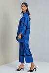 Scarlet Sage_Blue Polyester Shannon Pleated Shirt And Pant Set_at_Aza_Fashions