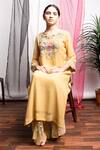 Buy_Radha Sharma_Yellow Georgette Embroidered Glass Beads Boat Neck Pearl Kurta Set  _at_Aza_Fashions