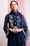Shop_Radha Sharma_Blue Georgette Embroidered Glass Beads Bell Sleeve Kurta Palazzo Set  _at_Aza_Fashions