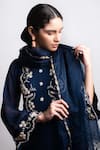 Radha Sharma_Blue Georgette Embroidered Glass Beads Bell Sleeve Kurta Palazzo Set  _Online_at_Aza_Fashions