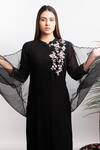 Radha Sharma_Black Georgette Embroidered Pearl Mandarin Collar Kurta Set  _Online_at_Aza_Fashions