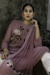Buy_Radha Sharma_Pink Georgette Embroidered Pearl Mandarin Floral Kurta Palazzo Set  _at_Aza_Fashions