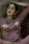 Radha Sharma_Pink Georgette Embroidered Pearl Mandarin Floral Kurta Palazzo Set  _Online_at_Aza_Fashions