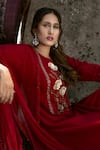 Shop_Radha Sharma_Red Georgette Embroidered Pearl Mandarin Collar Floral Kurta Pant Set  _at_Aza_Fashions