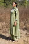 Buy_Radha Sharma_Green Georgette Embroidered Geometric Asymmetric Kurta Palazzo Set  _at_Aza_Fashions