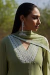 Radha Sharma_Green Georgette Embroidered Geometric Asymmetric Kurta Palazzo Set  _Online_at_Aza_Fashions