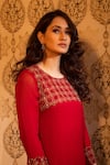 Radha Sharma_Red Georgette Embroidered Glass Beads Round Sequin Kurta Palazzo Set  _Online_at_Aza_Fashions