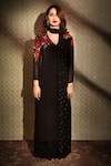 Buy_Radha Sharma_Black Georgette Embroidered Glass Beads V Neck Kurta Palazzo Set  _at_Aza_Fashions