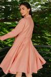 Shop_Kranberra_Peach Linen Plain Silver Lining Lapel Collar Dress _at_Aza_Fashions