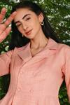 Kranberra_Peach Linen Plain Silver Lining Lapel Collar Dress _at_Aza_Fashions