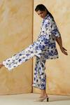 Buy_Kanelle_Blue Linen Satin Printed Abstract Straight Collar Evelyn Pant Set_Online_at_Aza_Fashions