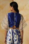 Shop_Kanelle_Blue Chanderi Silk Embroidered Thread Work Round Sara Flared Sleeve Crop Top _at_Aza_Fashions