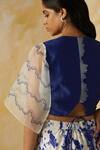 Buy_Kanelle_Blue Chanderi Silk Embroidered Thread Work Round Sara Flared Sleeve Crop Top _Online_at_Aza_Fashions