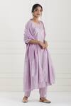 Buy_Tashee_Pink Cotton Stripes Round Lurex Kurta Pant Set _at_Aza_Fashions