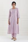 Buy_Tashee_Pink Cotton Stripes Round Lurex Kurta Pant Set _Online_at_Aza_Fashions