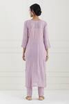 Shop_Tashee_Pink Cotton Stripes Notched Lurex Kurta Pant Set _at_Aza_Fashions