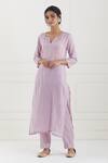 Buy_Tashee_Pink Cotton Stripes Notched Lurex Kurta Pant Set _Online_at_Aza_Fashions