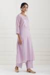 Tashee_Pink Cotton Stripes Round Neck Kurta Pant Set _Online_at_Aza_Fashions