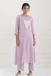 Buy_Tashee_Pink Cotton Stripes Round Neck Kurta Pant Set _Online_at_Aza_Fashions