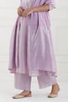 Tashee_Pink Cotton Stripes Round Neck Kurta Pant Set _at_Aza_Fashions