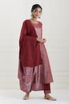 Buy_Tashee_Red Cotton Stripes Round Lurex Kurta Pant Set _at_Aza_Fashions