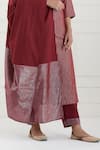 Tashee_Red Cotton Stripes Round Lurex Kurta Pant Set _at_Aza_Fashions