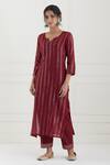 Buy_Tashee_Red Cotton Stripes Notched Lurex Kurta Pant Set _at_Aza_Fashions