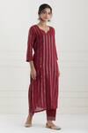 Tashee_Red Cotton Stripes Notched Lurex Kurta Pant Set _Online_at_Aza_Fashions