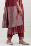 Tashee_Red Cotton Stripes Notched Lurex Kurta Pant Set _at_Aza_Fashions