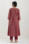 Shop_Tashee_Red Cotton Stripes V Neck Lurex Angrakha And Pant Set _at_Aza_Fashions
