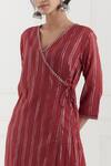 Buy_Tashee_Red Cotton Stripes V Neck Lurex Angrakha And Pant Set _Online_at_Aza_Fashions