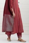 Shop_Tashee_Red Cotton Stripes V Neck Lurex Angrakha And Pant Set _Online_at_Aza_Fashions