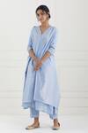 Buy_Tashee_Blue Cotton Stripes V Neck Lurex Angrakha Pant Set _at_Aza_Fashions