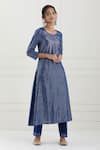 Buy_Tashee_Blue Cotton Stripes Round Neck Kurta Pant Set _at_Aza_Fashions