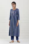 Tashee_Blue Cotton Stripes Round Neck Kurta Pant Set _Online_at_Aza_Fashions