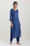 Tashee Blue Cotton Stripes Notched Lurex Kurta Pant Set Online at Aza Fashions Tashee_Blue Cotton Stripes Notched Lurex Kurta Pant Set _Online_at_Aza_Fashions