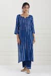Buy Tashee Blue Cotton Stripes Notched Lurex Kurta Pant Set Online at Aza Fashions Buy_Tashee_Blue Cotton Stripes Notched Lurex Kurta Pant Set _Online_at_Aza_Fashions