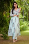 Shop_Inara Jaipur_Blue Cotton Printed Block V Neck Kurta Palazzo Set  _at_Aza_Fashions