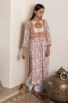 Shop_Inara Jaipur_White Cotton Printed Block Round Notched Kurta Set_at_Aza_Fashions