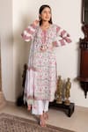 Buy_Inara Jaipur_White Cotton Embroidered Chikankari Round Floral Print Kurta Set  _at_Aza_Fashions